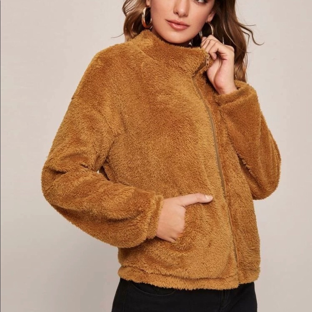 NEW TEDDY SWEATER WITH ZIPPER CAMEL - XS